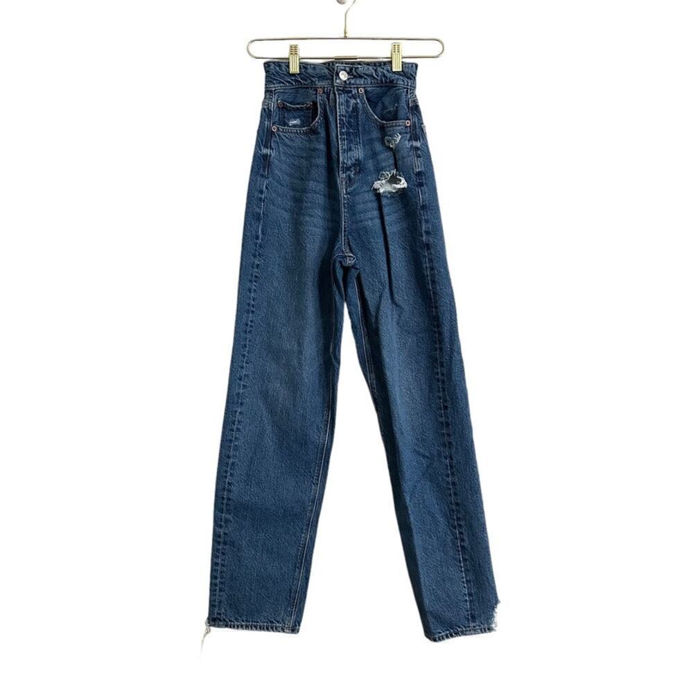 American‎ Eagle Super High Rise Button Fly Distressed Jeans Women's 0 Blue Denim
